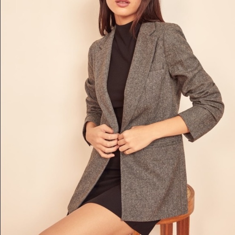 Reformation Camley Blazer in Black Herringbone size M NWT